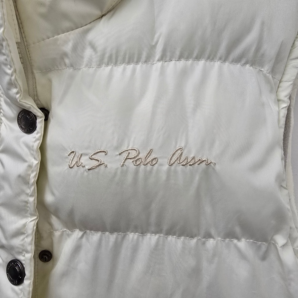 US Polo Assn Puffer Vest Womens XL Cream Sherpa Lined Sleeveless Jacket White